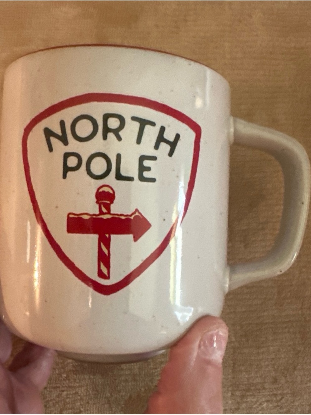 Hearth & Hand White Ceramic Mug with Red North Pole Shield